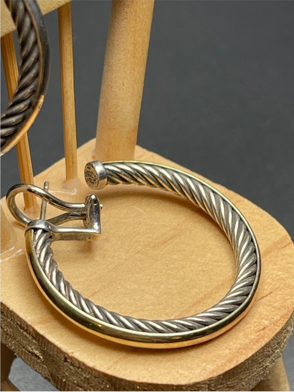 Vintage David Yurman Earrings 18k 750/925 Cable Round Hoop Retired - Picture 6 of 8